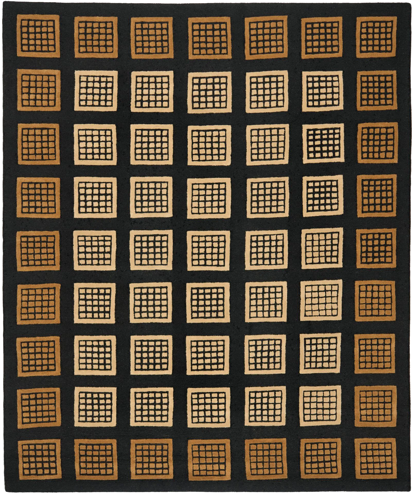Soho Grid Square Hand-Tufted Wool Rug in Black